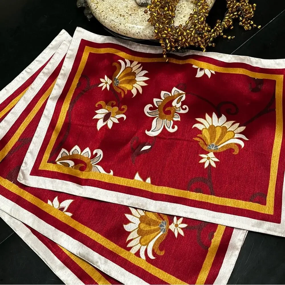 NEW Z Gallerie Silk Blend Floral Rectangular Placemats 20”x14” Set 4 Cranberry